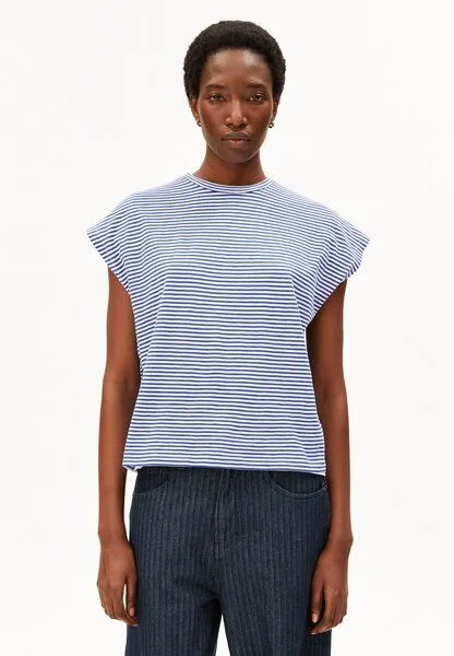 ARMEDANGELS ARMEDANGELS SLUB JERSEY STRIPE Damen T-Shirt aus Bio-Baumwolle, Oatmilk-dynamo blue, – Produktbild 1 von 4
