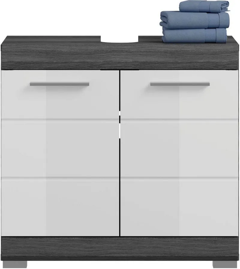 welltime Badmöbel-Set SIENA, 2 tlg., bestehend aus: Waschbeckenunterschrank, Spiegelschrank, (Set, 2-St., TOPSELLER), in verschiedenen Farben erhältlich, Badmöbel, Kombination, Badezimmer, Grau|silberfarben, – Produktbild 4 von 5