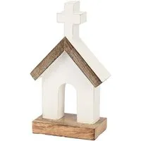 El Puente El Puente Deko-Figur "Kirche" | Fair Trade & Handmade aus Indien, Braun,weiß, – Produktbild 1 von 1