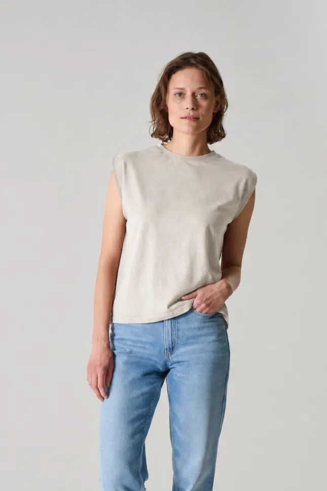 HempAge Hempage Damen vegan Ärmelloses T-Shirt In Beige Mit Distel Motiv, Beige, – Produktbild 2 von 2