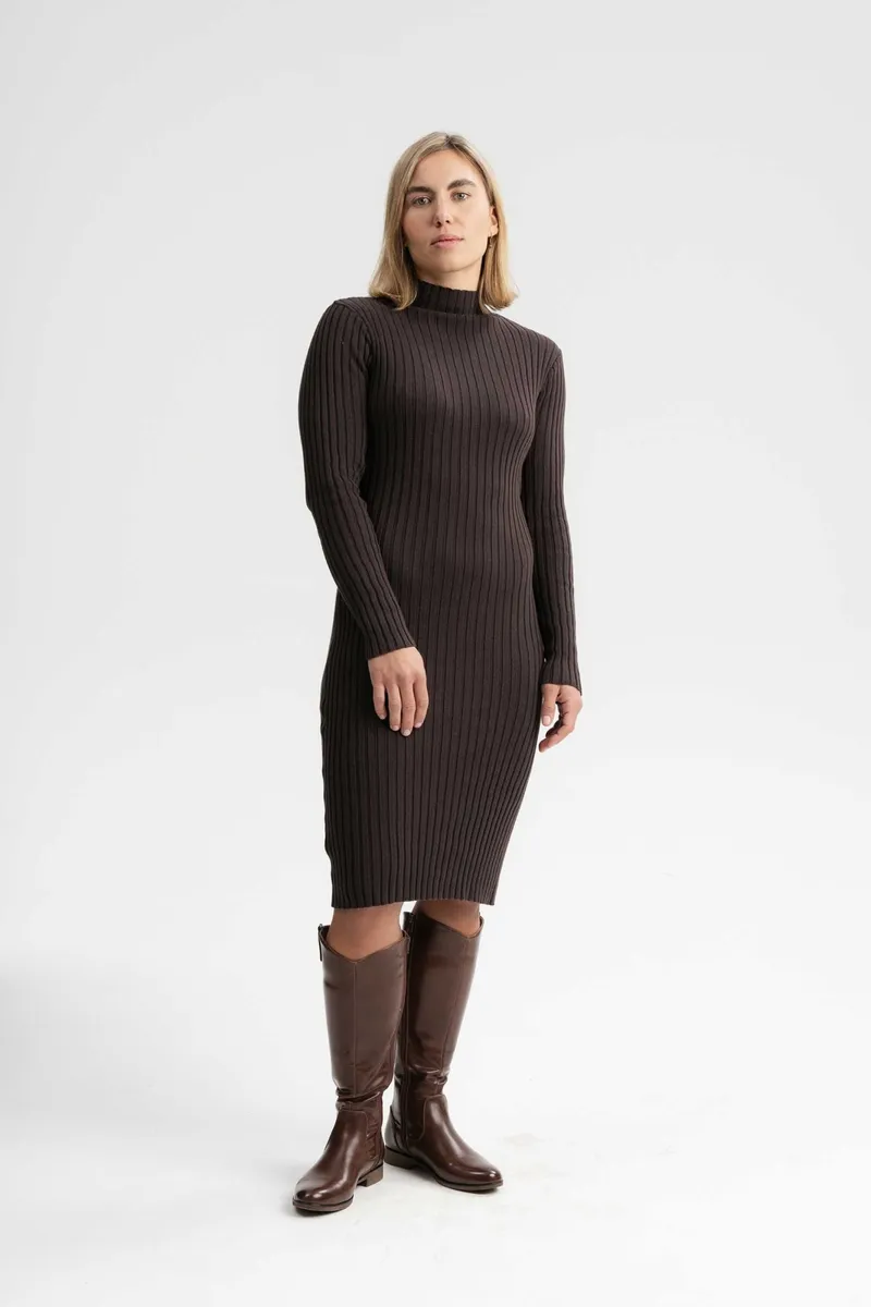 MELA MELA Damen vegan Kleid Shivani Rib Dunkelbraun, Blau, – Produktbild 2 von 2