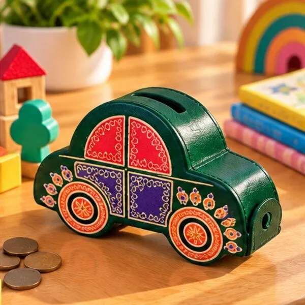Janselo Auto Kinder-Spardose aus Shanti-Leder in Grün – Produktbild 3 von 4