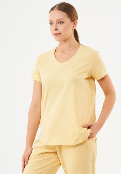 ORGANICATION ORGANICATION ESSENTIALS-TUBA- Basic T-Shirt aus Bio-Baumwolle mit V-Ausschnitt, Soft yellow, – Produktbild 3 von 3