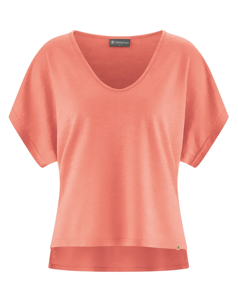 HempAge Hempage Damen vegan T-Shirt Aus Slub-Jersey In Pfirsich, Pfirsich, – Produktbild 1 von 2
