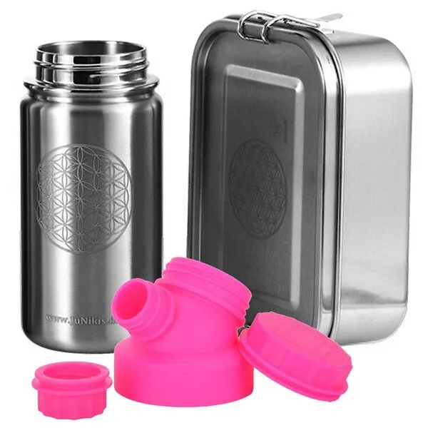 JN JuNiki's JN JuNiki's Einschulungs-Set "Blume des Lebens": Lunchbox + isolierte Edelstahltrinkflasche, Pink, – Produktbild 1 von 4