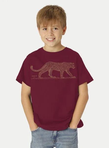 Peaces.bio - handbedruckte Biomode Peaces.bio - handbedruckte Biomode Bio-Kinder T-Shirt Leopard, Bordeaux, – Produktbild 2 von 2