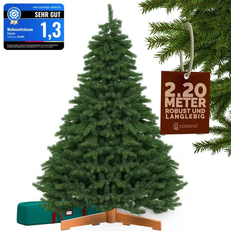 Casaria® Künstlicher Weihnachtsbaum Premium 220cm PE / PVC mit Holzständer FSC® – Produktbild 2 von 4
