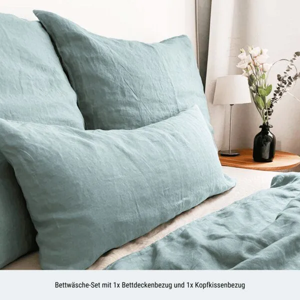 nordery nordery Bettwäsche-Set | 100% europäisches Leinen | Stonewashed, Graugrün (grün), – Produktbild 2 von 4
