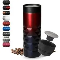 elasto elasto Thermobecher 440 ml aus Edelstahl - doppelwandiger Kaffeebecher to go - auslaufsicherer Isolierbecher, Blau/rot, – Produktbild 1 von 1
