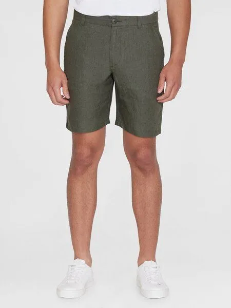 KnowledgeCotton Apparel KnowledgeCotton Apparel Leinen-Shorts CHUCK, Burned olive, – Produktbild 2 von 4