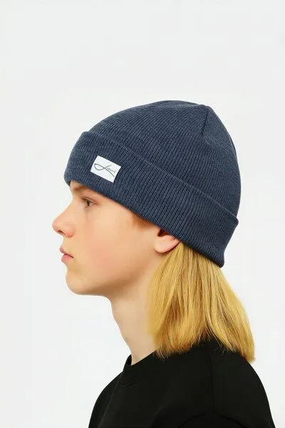 Lou-i Lou-i Kindermütze mit Umschlag Merinowolle Beanie, Jeansblau, – Produktbild 2 von 3