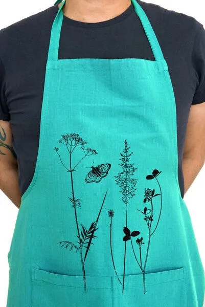 Hirschkind Hirschkind Bio-Kochschürze handgewebt Fair-Trade "Schmetterlingswiese" türkis – Produktbild 3 von 3