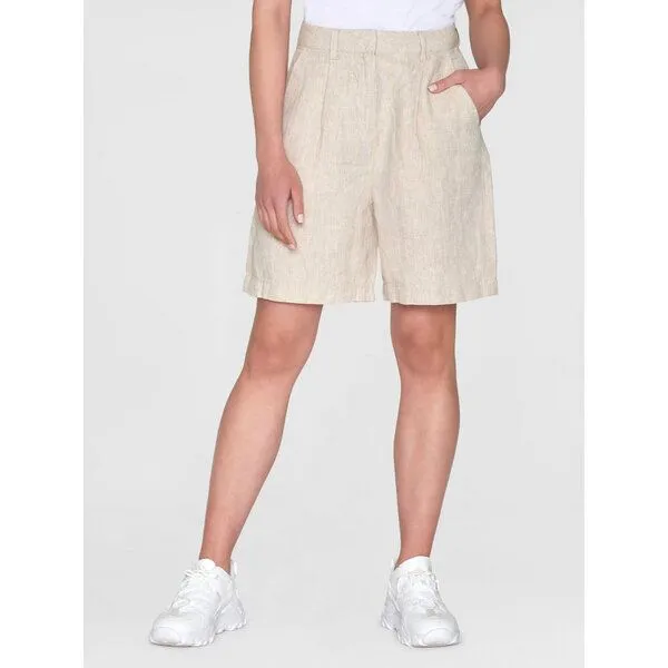 KnowledgeCotton Apparel KnowledgeCotton Apparel High-Waist Shorts POSEY aus Bio-Leinen, Natur (light feather gray), – Produktbild 1 von 4