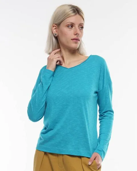 Alma & Lovis Alma & Lovis Legeres Longsleeve aus leichter Bio-Baumwolle / EcoVero | Flamé Loose, Lagune (blau-grün), – Produktbild 1 von 4