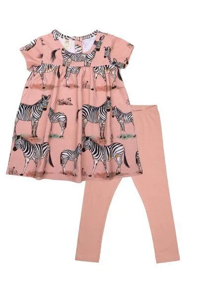Walkiddy Baby Set Kleid + Leggings GOTS zertifiziert, rosa, Zebra-Allover, Kurzarm, Bio-Baumwolle – Walkiddy – Produktbild 2 von 3