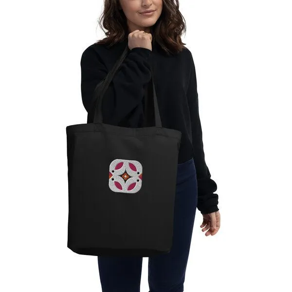 PepMelon Vögel bestickte Shopper-Tasche aus Bio-Baumwolle, Schwarz, – Produktbild 4 von 4
