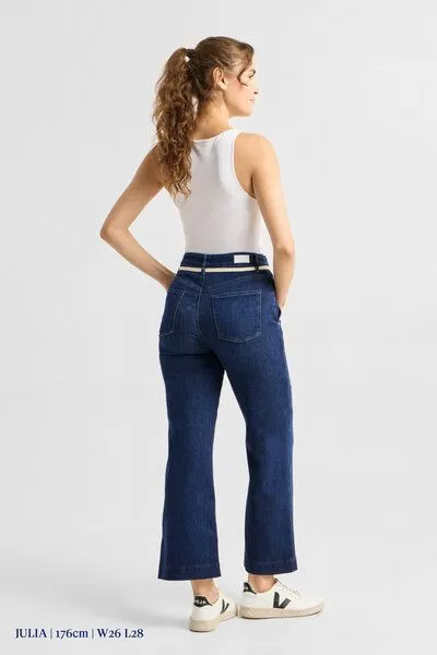 DAWN Damen Jeans DEW Flared High Waist French Pocket DAWN Bio-Baumwolle, Dark blue, – Produktbild 4 von 5