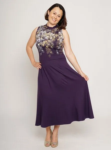Peaces.bio - handbedruckte Biomode Peaces.bio - handbedruckte Biomode Sommerfestkleid Buchenzauber in Violett – Produktbild 2 von 3