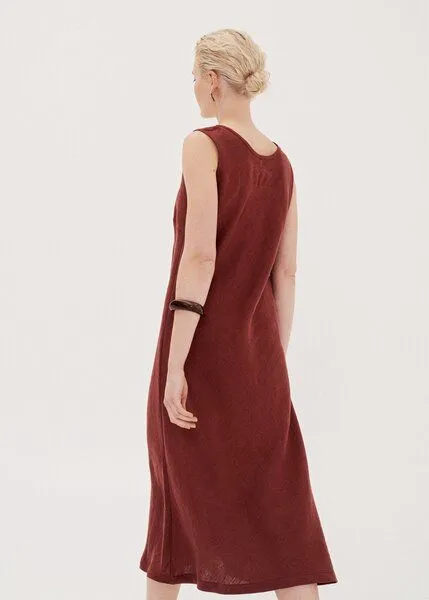 AmourLinen AmourLinen Ines Midi-Kleid aus Leinen, Terrakotta (rot), – Produktbild 2 von 4