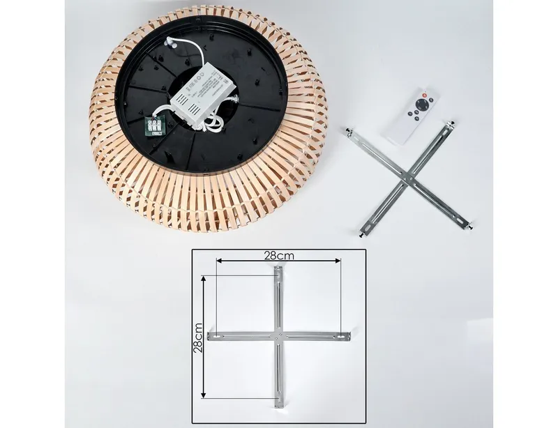 hofstein Deckenleuchte Deckenventilator mit Beleuchtung aus Metall/Bambus, mit Fernbedienung, ohne Leuchtmittel, Auf-/Abwind-Funktion, Lichteffekt, Ø 50cm, 4x E27, ohne Leuchtmittel, Beige|schwarz, – Produktbild 4 von 4