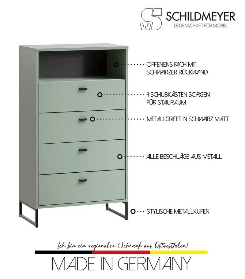Schildmeyer Midischrank Janne, Midischrank, Made in Germany, B: 60 cm Solide Verarbeitung - Dieses Produkt ist in Deutschland gefertigt, Grün, – Produktbild 5 von 5