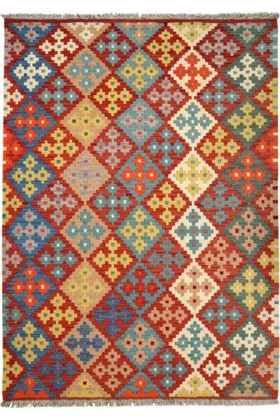 Rugtales Kelim Gashgai Mehrfarbig „Rugtales“ aus Schurwolle, 132x182 cm, Rot, – Produktbild 3 von 4