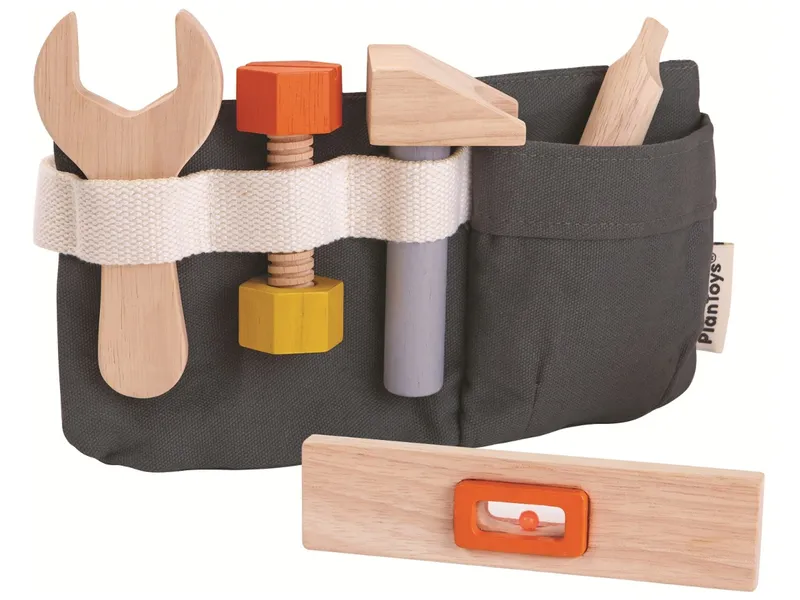 PlanToys PlanToys Kinder Werkzeuggürtel mit Zubehör aus Kautschukholz Maße 23 x 12,5 cm, Mehrfarbig, – Produktbild 2 von 4