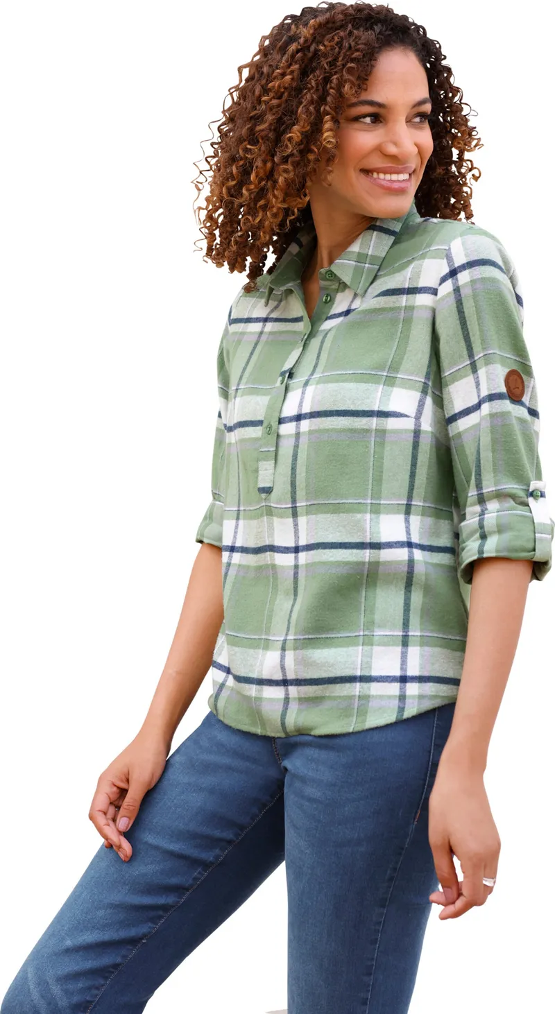 Witt Flanellbluse eucalyptus-ecru-kariert, Eucalyptus-ecru-kariert, – Produktbild 2 von 3