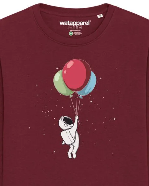 watapparel watapparel Sweatshirt Unisex Little Balloon Astronaut, Burgundy, – Produktbild 3 von 4