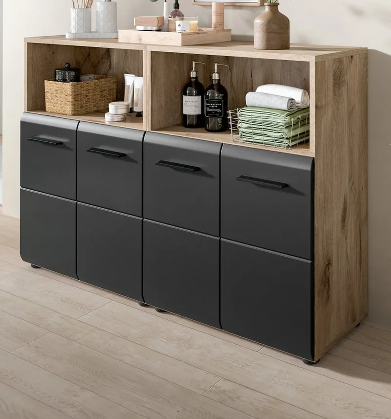 Inn.Furn Badkommode Cover (Spar-Set, 2x Kommode Schwarz und Eiche, 120 x 80 cm), einzeln oder als Doppelkommode, Schwarz, – Produktbild 2 von 5