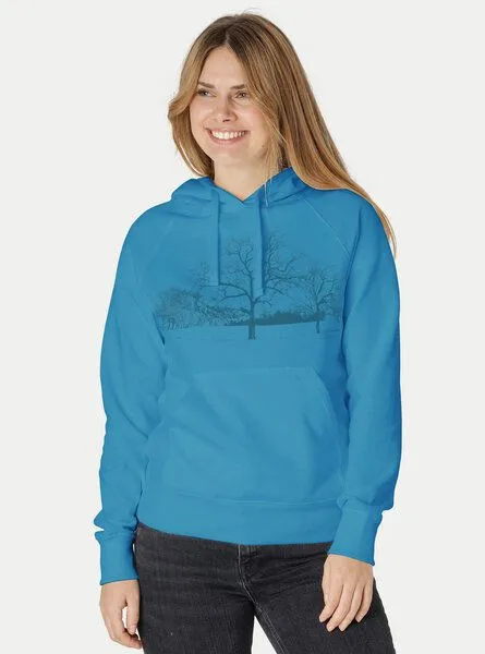 Peaces.bio - handbedruckte Biomode Peaces.bio - handbedruckte Biomode Damen Hoodie Landscape, Türkis, – Produktbild 2 von 2