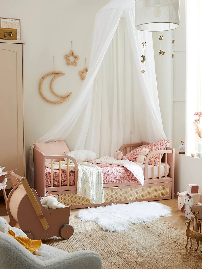 Vertbaudet Mitwachsendes Babybett POESIE 70x140 cm, Rosa/braun, – Produktbild 3 von 4
