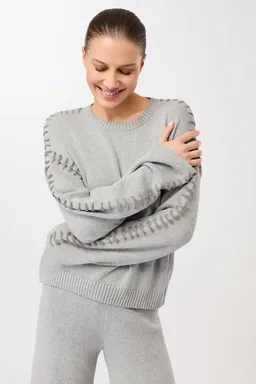 mandala MANDALA Damen vegan Locker Sitzender Grauer Strickpullover – Produktbild 1 von 1