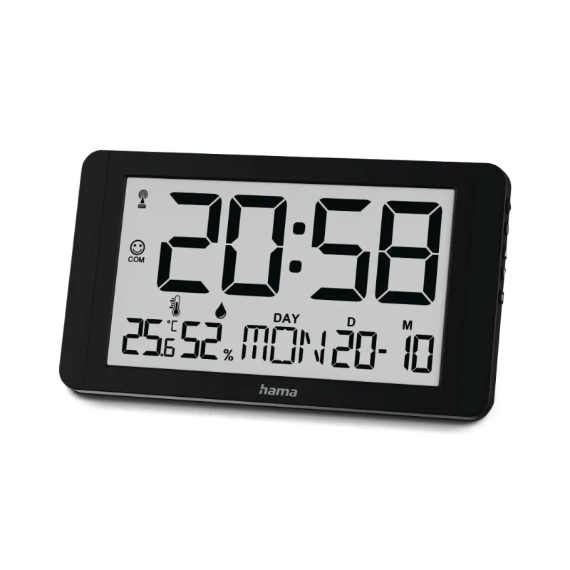 Hama Hama Digitale Wanduhr "Kuba", Funkuhr mit Thermometer/Hygrometer, Schwarz, – Produktbild 1 von 4