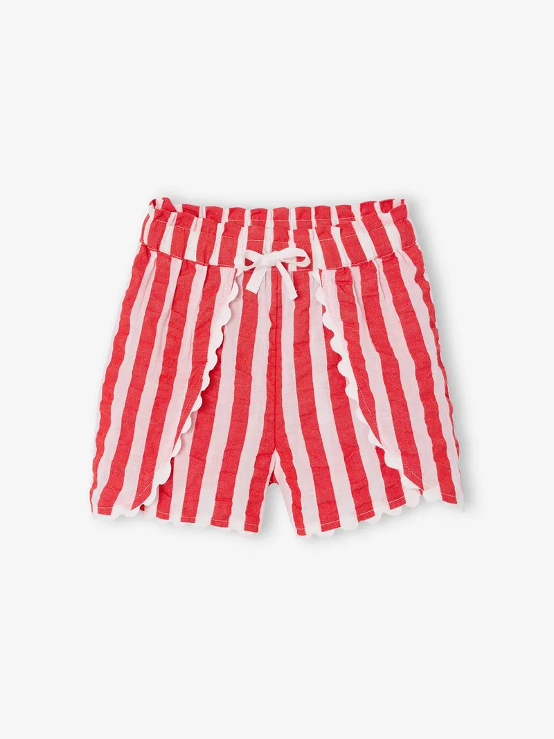 Vertbaudet Paperbag-Shorts Mädchen aus Seersucker, Rot gestreift, – Produktbild 1 von 4