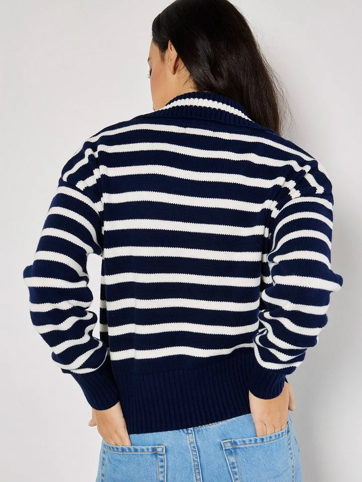 Apricot Apricot Strickpullover Streifen-Pullover mit Reißverschluss, Blau, – Produktbild 4 von 4