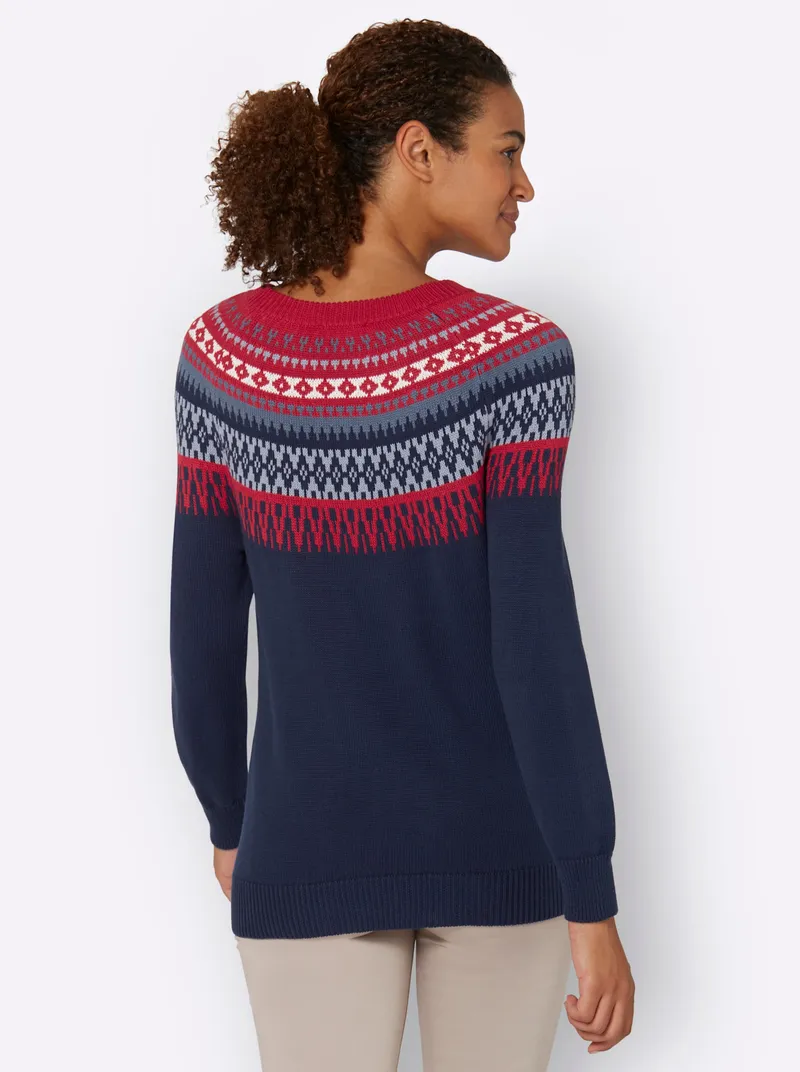 Witt Norwegerpullover, Nachtblau-kirsche-gemustert, – Produktbild 3 von 3