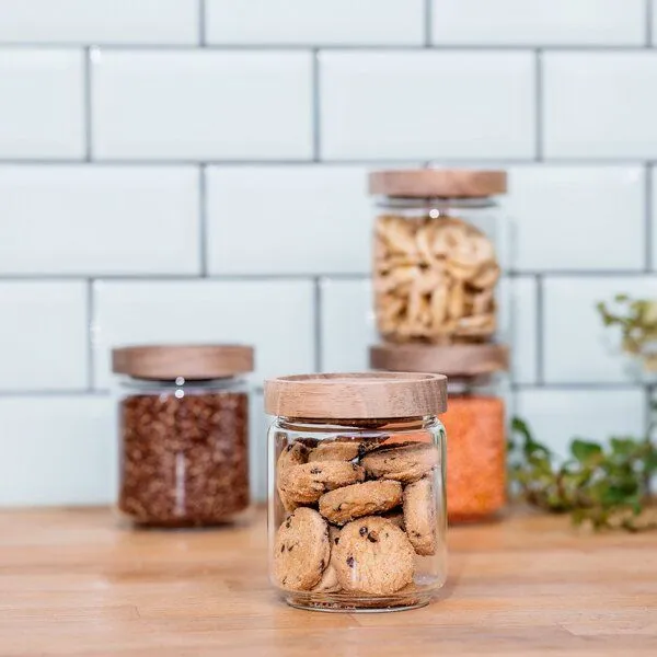 Econovo Econovo Vorratsgläser mit Holzdeckel | 500ml (Set 4-tlg.) | Kollektion Rund – Produktbild 2 von 4