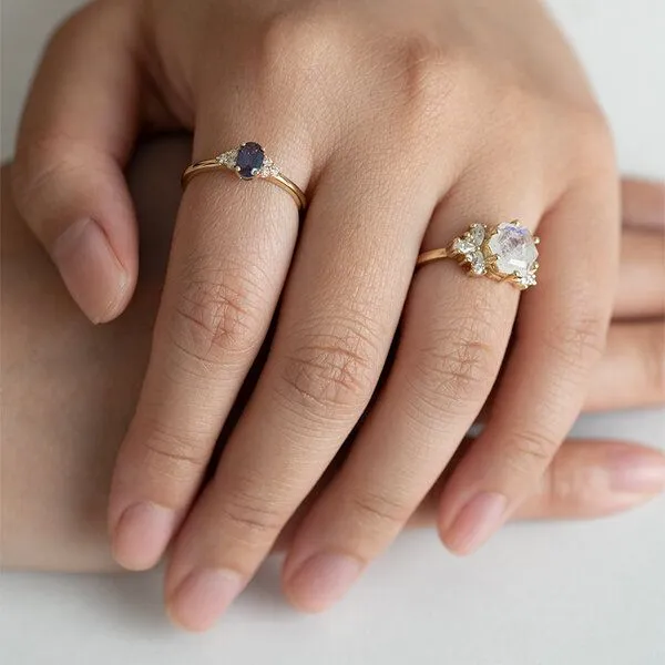 Eppi Eppi Einzigartiger Ring mit Mondstein und Moissaniten Anita, Rosa, – Produktbild 4 von 4