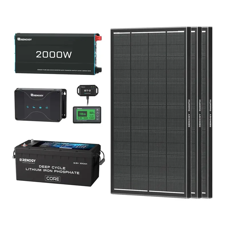 Renogy DE 3,84 kWh Wohnmobil Power Solaranlage| 300Ah LiFePo4 Batterie Selbstheizung, 2000W - inkl. 0% MwSt. / 🔥 mit 3 Stück 200W Shadow Flux Solarmodule – Produktbild 1 von 1