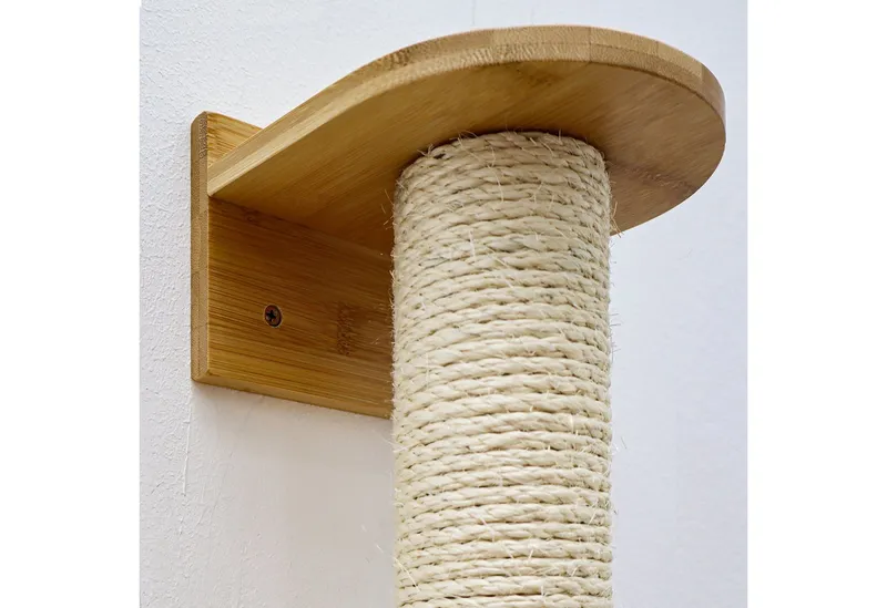 eyepower Kratzbaum zur Wandmontage-130 cm Wandkratzbaum für Katzen mit 2 Bambus Plateaus, Sistammstamm Wand - Katzenkratzbaum platzsparend - Kletterwand Katze, Beige, – Produktbild 4 von 5