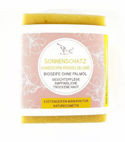 Küstenseifen Manufaktur Küstenseifen Manufaktur Sonnenschatz Bio-Pflanzenöl Seife Sanddorn & Lavendel für trockene Haut – Produktbild 1 von 2