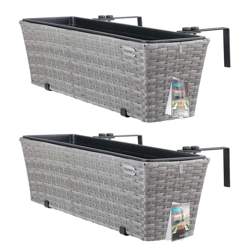 Casaria® Polyrattan Blumenkasten 2er-Set Grau, Grau, – Produktbild 2 von 2