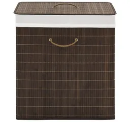 furnicato Wäschekorb Bambus-Wäschebehälter 40 x 30 x 60 cm Dunkelbraun (1 St), Klappbare Wäschetonne mit herausnehmbarem Innensack und Griffen – Produktbild 1 von 1