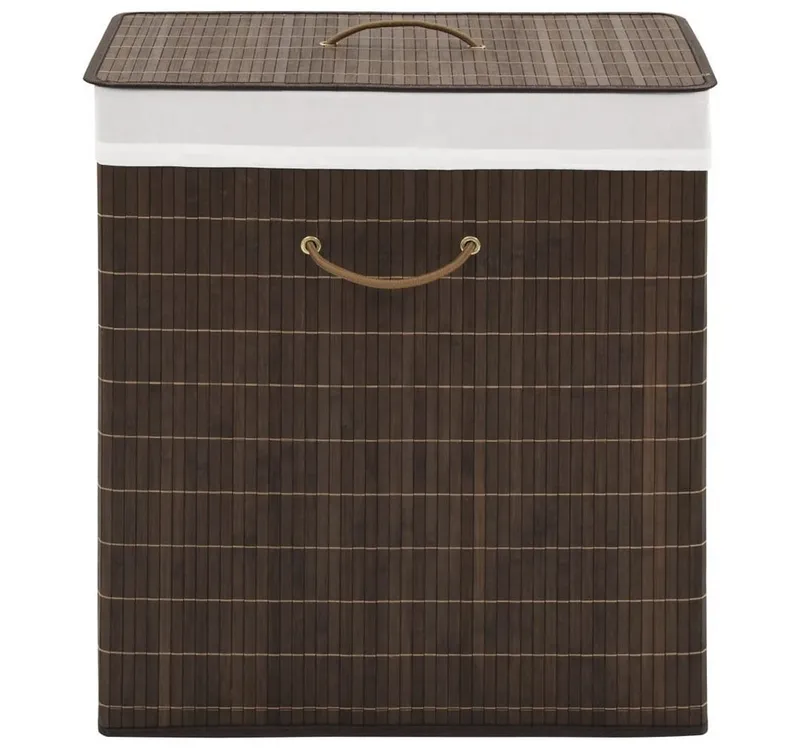 furnicato Wäschekorb Bambus-Wäschebehälter 40 x 30 x 60 cm Dunkelbraun (1 St), Klappbare Wäschetonne mit herausnehmbarem Innensack und Griffen, Braun, – Produktbild 1 von 5