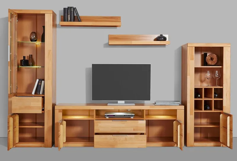 OTTO home Wohnwand Zara, (Set, 5-St), teilmassives Holz, Braun, – Produktbild 4 von 5