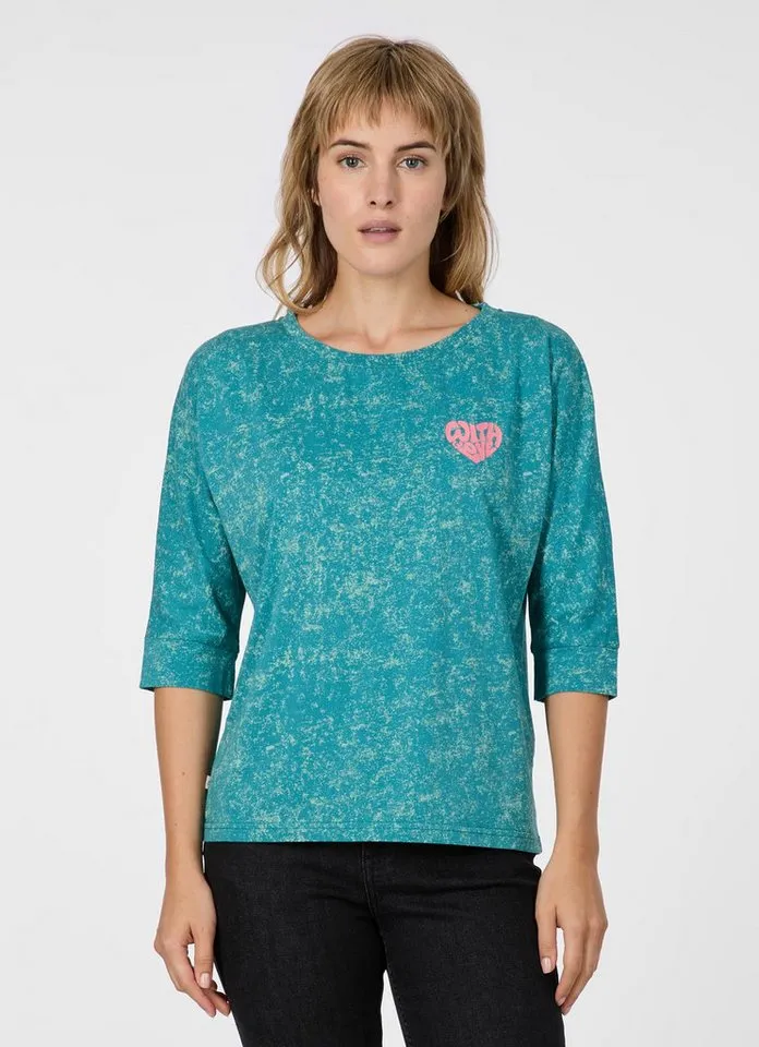 ragwear ragwear 3/4-Arm-Shirt SHIMONA PRINT Bequemer Fit mit Herz-Print und ausgewaschener Optik, Grün, – Produktbild 1 von 2