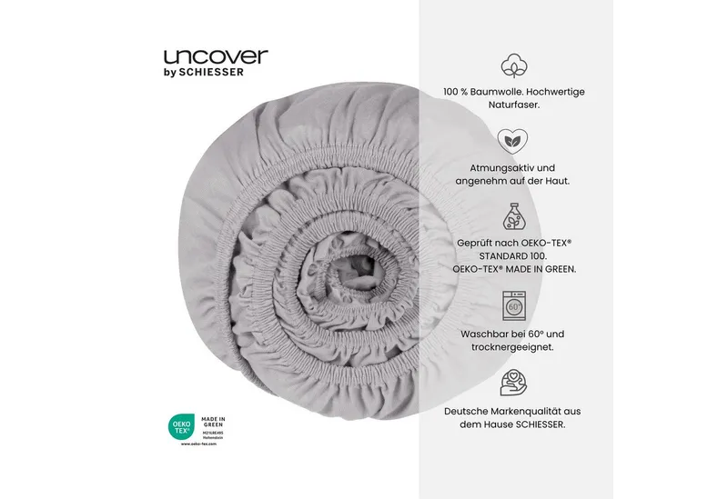 uncover by SCHIESSER Spannbettlaken New Jersey aus 100% Baumwolle, Jersey, Gummizug: rundum, (1 Stück), OEKO-TEX® MADE IN GREEN, Grau, – Produktbild 3 von 6
