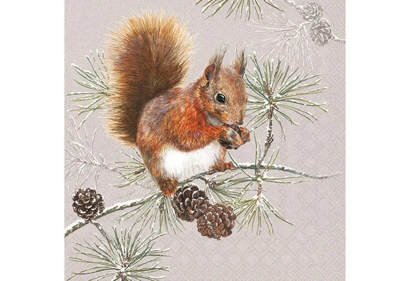 Ambiente Luxury Paper Products Papierserviette, Servietten Papier 33x33cm 3-lagig mit Eichhörnchen Motiv 20 Stück, Beige|braun|grün, – Produktbild 2 von 2