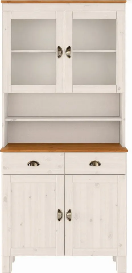 Home affaire Küchenbuffet Oslo 85 cm breit, aus massiver Kiefer, mit 2 Glastüren, Metallgriffe, Weiß, – Produktbild 3 von 5